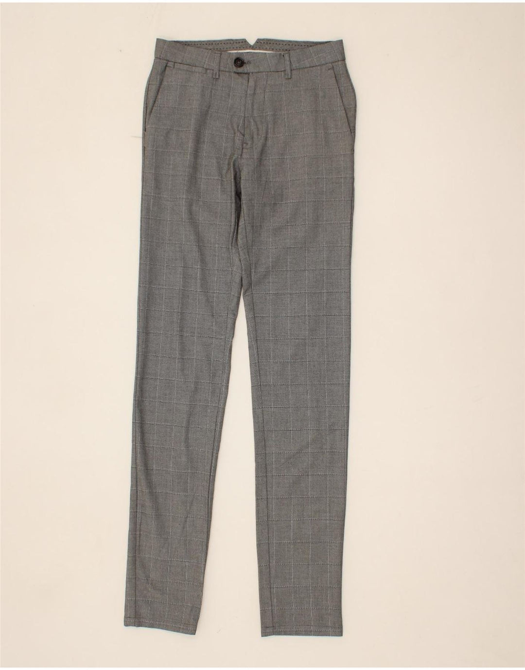 JULES Mens Skinny Chino Trousers W34 L33 Grey Check Polyester Vintage Jules and Second-Hand Jules from Messina Hembry 