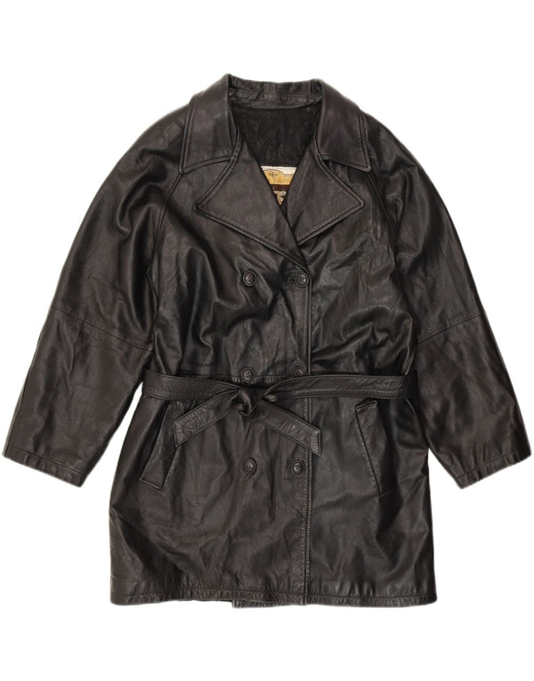 ANTICA PELLERIA Womens Double Breasted Coat UK 16 Large Black Leather