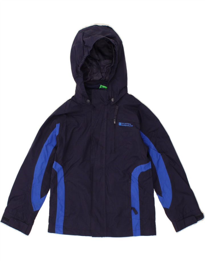 MOUNTAIN WAREHOUSE Boys Hooded Rain Jacket 5-6 Years Navy Blue Colourblock Vintage Mountain Warehouse and Second-Hand Mountain Warehouse from Messina Hembry 