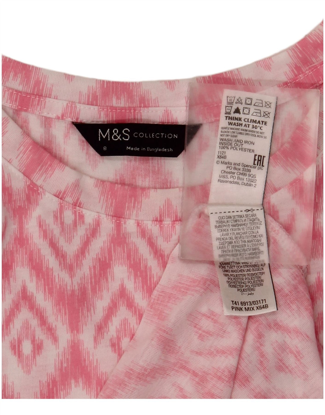 Marks & Spencer ženski gornji dio bluze bez rukava UK 8 mali ružičasti ikat poliester