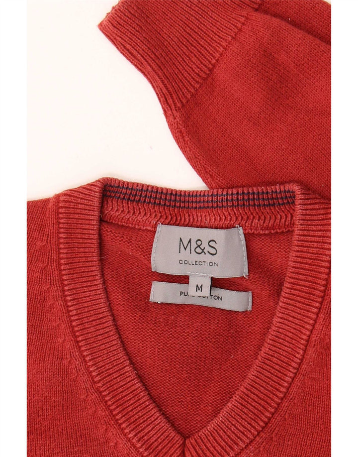 Marks & Spencer muški džemper s V-izrezom Srednje crveni pamuk