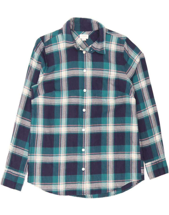 CREW Womens Flannel Shirt UK 10 Small Navy Blue Check Cotton Vintage Crew and Second-Hand Crew from Messina Hembry 