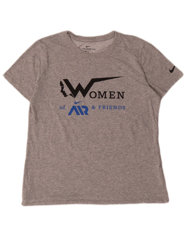 NIKE Ženska majica kratkih rukava Dri Fit Graphic Top UK 14 srednje sivi pamuk