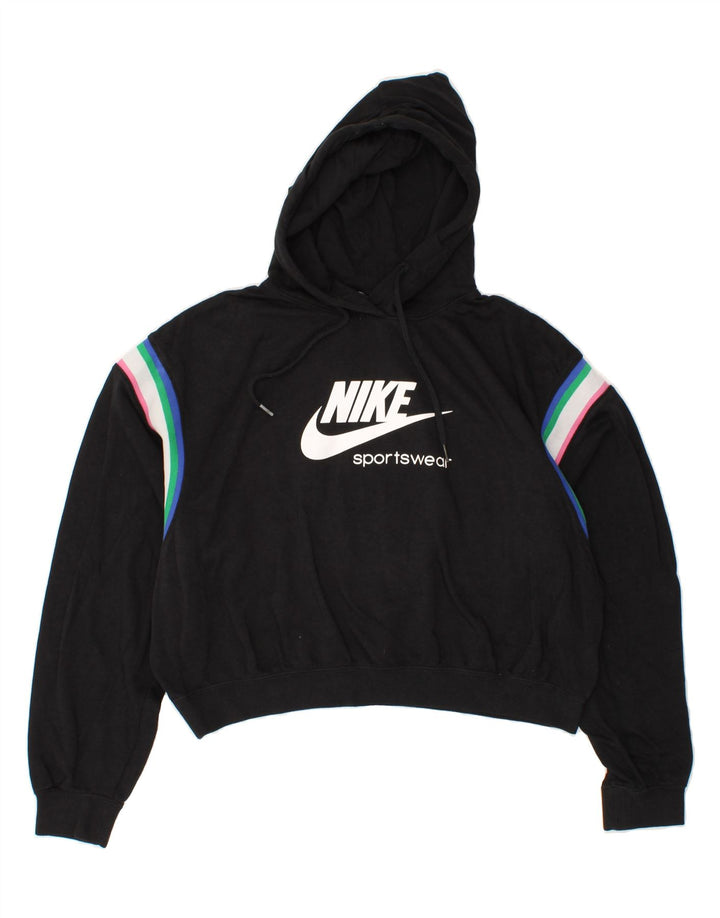 NIKE Womens Oversized Crop Graphic Hoodie Jumper UK 14 Medium Black Vintage Nike and Second-Hand Nike from Messina Hembry 