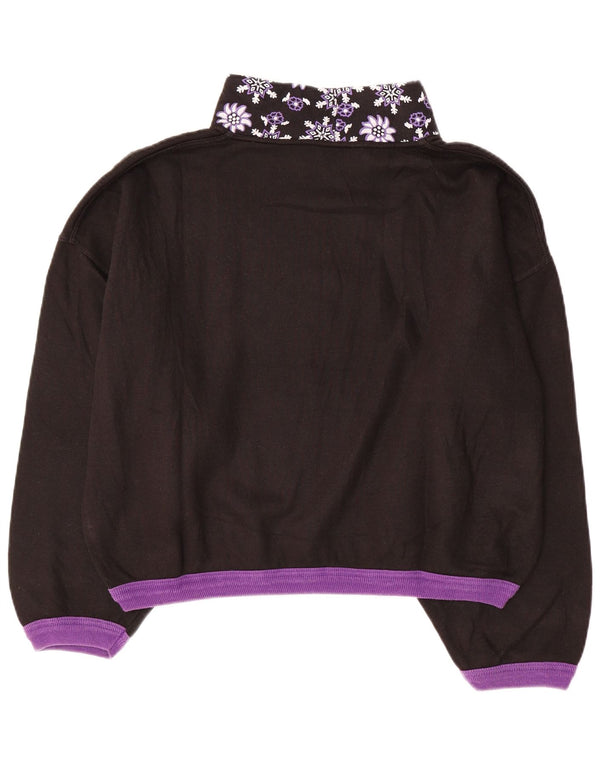 VINTAGE Ženska prekomjerna majica s kratkim rukavima UK 14 Srednje crna cvjetna