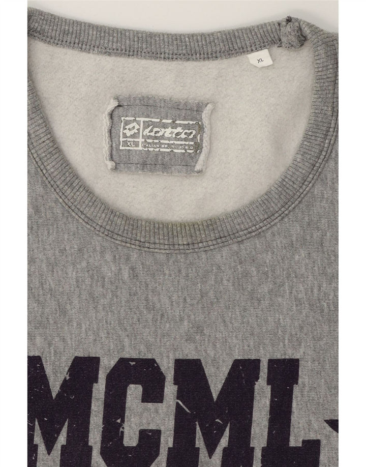 LOTTO Mens Graphic Sweatshirt Jumper XL Grey Cotton Vintage Lotto and Second-Hand Lotto from Messina Hembry 