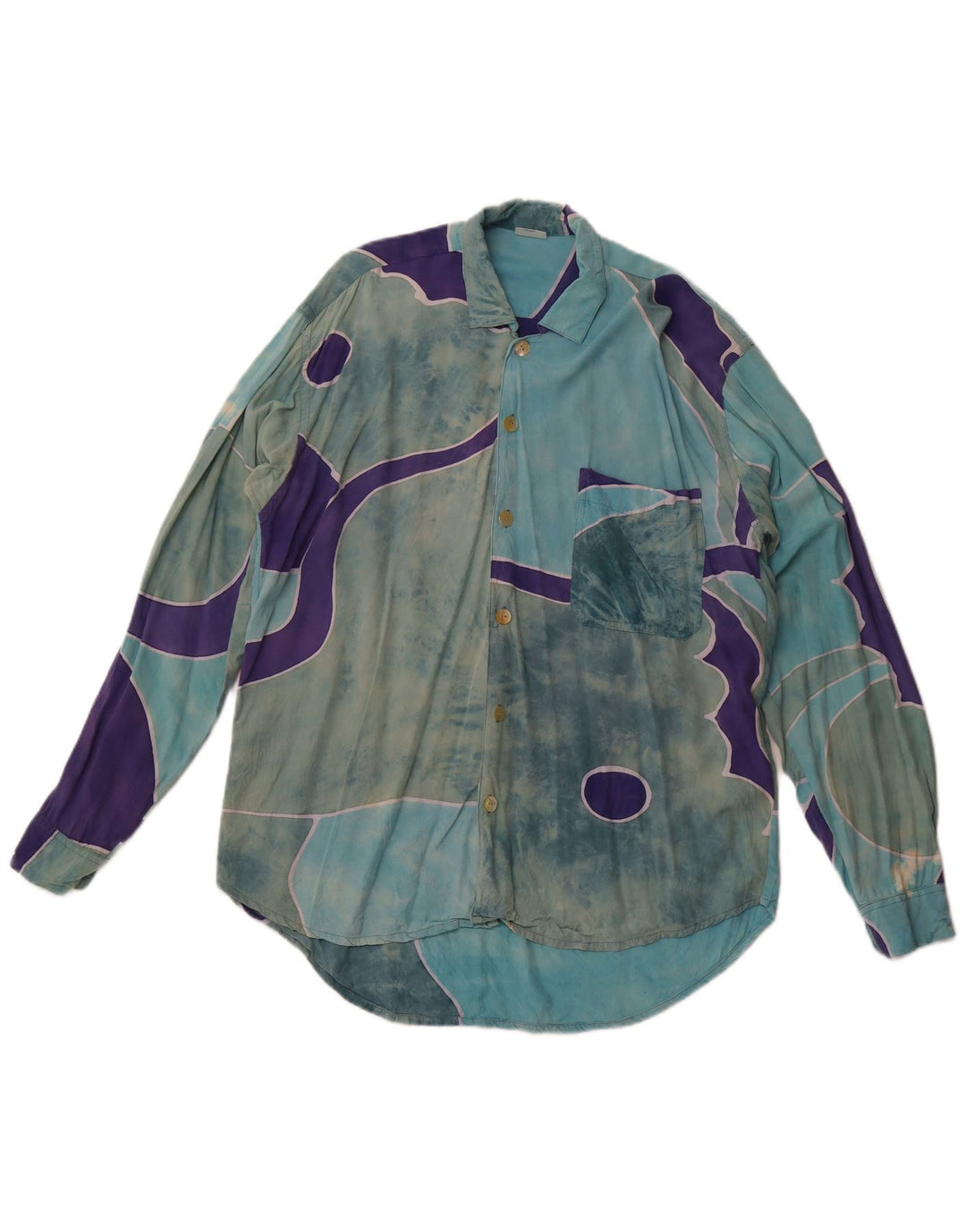 VINTAGE muška košulja s apstraktnim uzorkom XL od plave svile