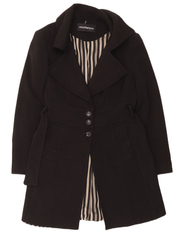 Roccobarocco Womens Overcoat IT 48 XL Black Polyester