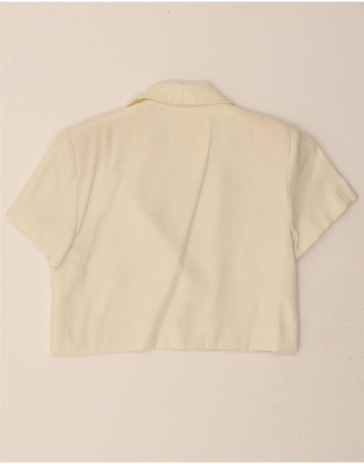 VINTAGE Womens 1 Button Short Sleeve Blazer Jacket UK 14 Medium Off White Vintage Vintage and Second-Hand Vintage from Messina Hembry 