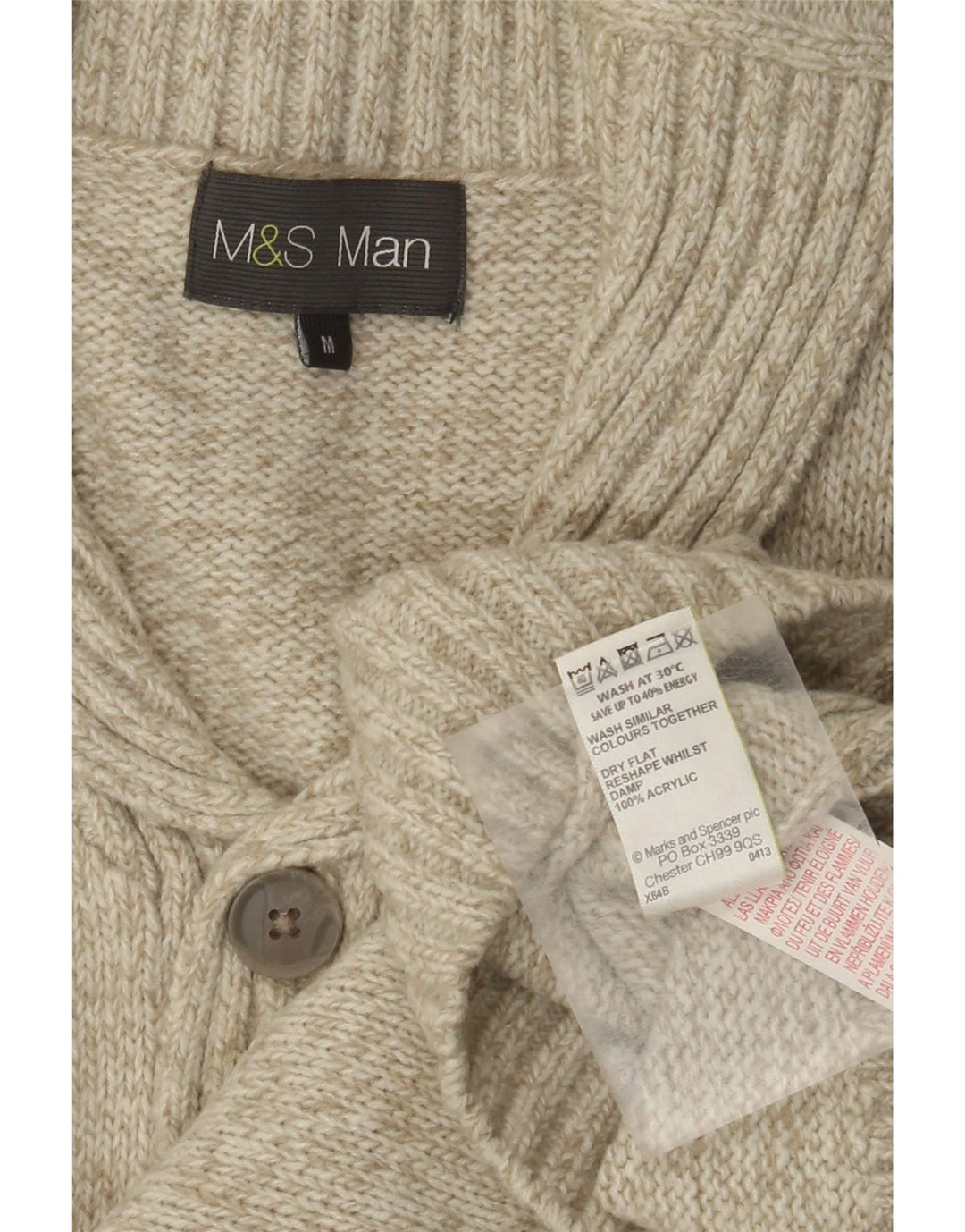 Marks & Spencer muški džemper sa šalom i ovratnikom srednje zelene mrlje od akrila