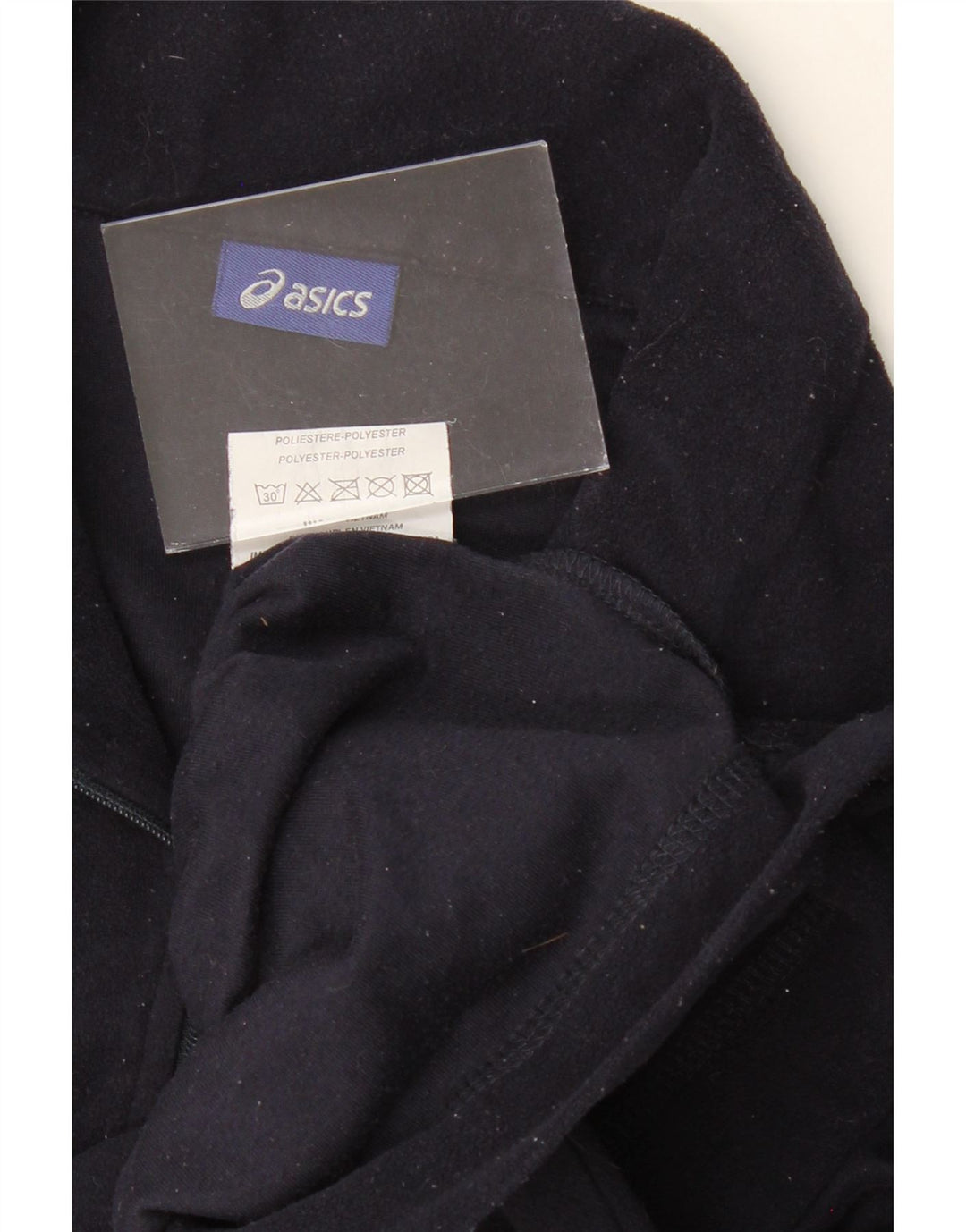 ASICS Womens Zip Neck Fleece Jumper UK 12 Medium Navy Blue Polyester Vintage Asics and Second-Hand Asics from Messina Hembry 