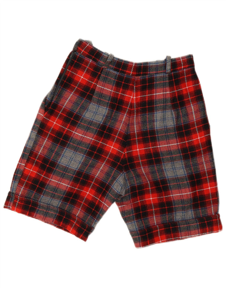 VINTAGE Ženske chino kratke hlače visokog struka IT 42 srednje W28 crvena karirana vuna