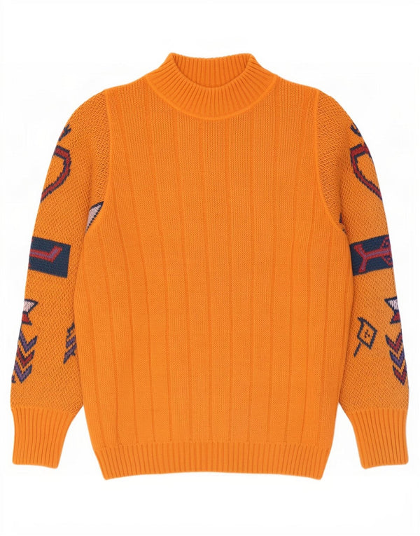 REDS Mens Graphic Turtle Neck Jumper Sweater Medium Orange Geometric Wool