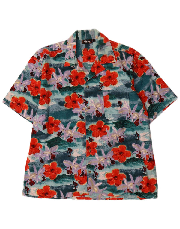 Vintage Mens Short Sleeve Shirt Large Multicoloured Floral Cotton