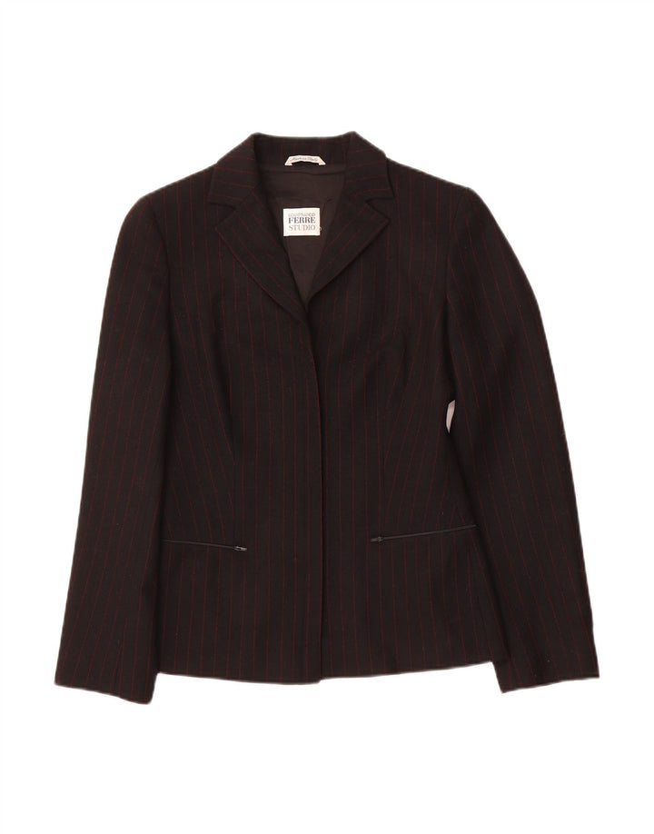 GIANFRANCO FERRE Womens Open Blazer Jacket UK 10 Small Black Pinstripe