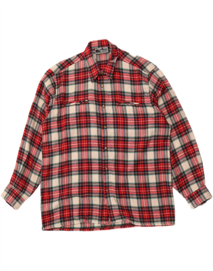 FOLLIE Mens Flannel Shirt Size 43/44 XL Red Check Wool
