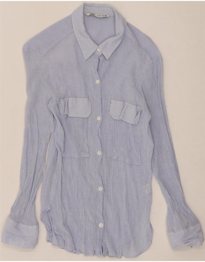 ZARA Womens Shirt Blouse UK 14 Large Blue Viscose Vintage Zara and Second-Hand Zara from Messina Hembry 