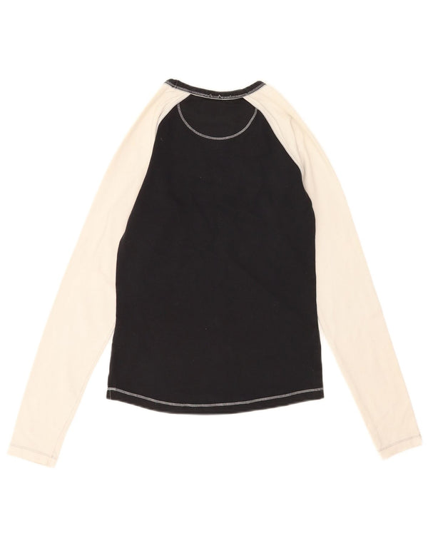 Nike Womens Graphic Top Long Sleeve UK 8/10 Small Black Colourblock Cotton