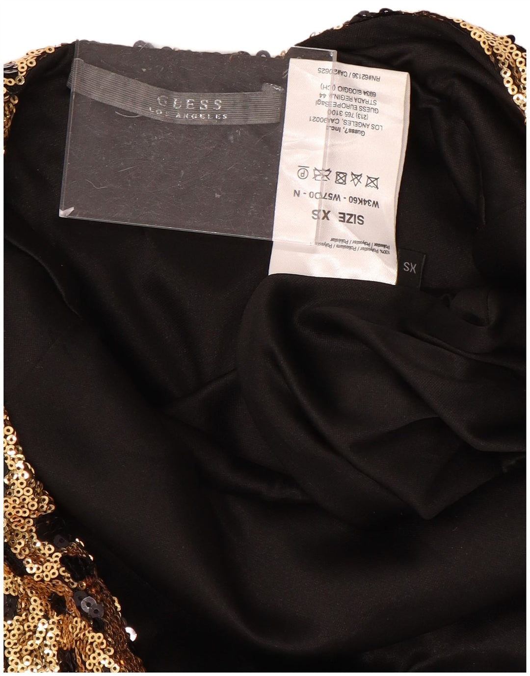 GUESS Ženska haljina s dugim rukavima i šljokicama uz kroj UK 6 XS zlatne geometrije