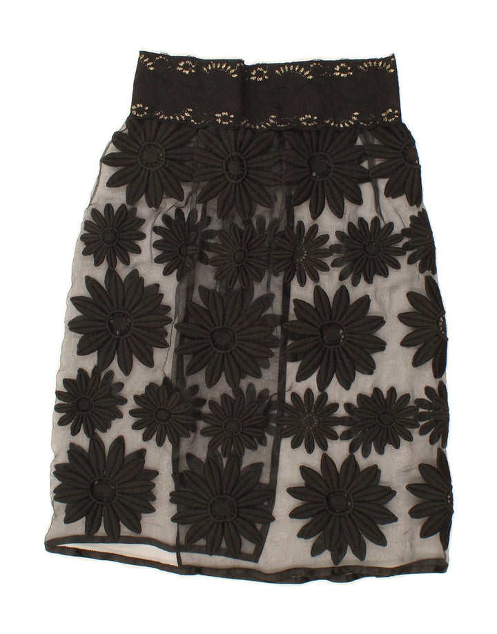 VINTAGE Womens Straight Skirt W28 Medium Black Floral Vintage Vintage and Second-Hand Vintage from Messina Hembry 