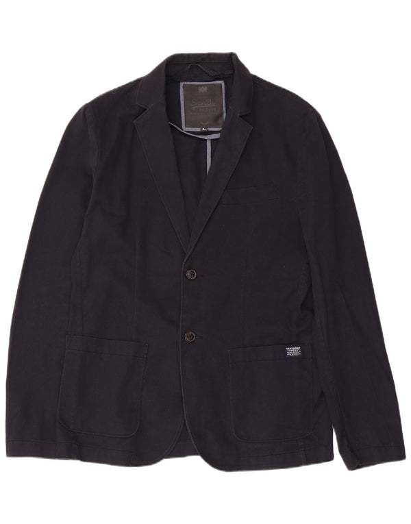Superdry Mens 2 Button Blazer Jacket UK 40 Large Navy Blue Cotton