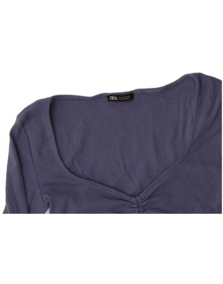 ZARA ženski kratki rukav dugih rukava UK 12 srednje plavi pamuk