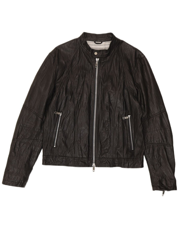 Vintage Mens Bomber Leather Jacket IT 52 XL Black Leather