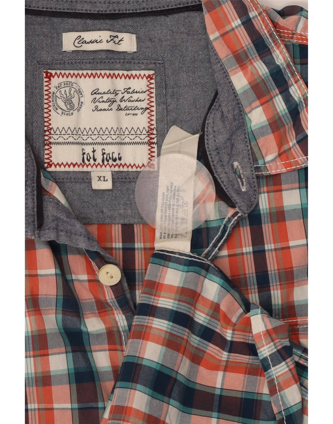 FAT FACE Muška klasična košulja kratkih rukava XL, šareni karirani pamuk