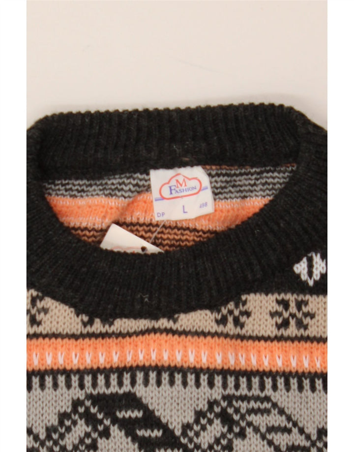 VINTAGE ženski džemper s okruglim izrezom UK 16 Veliki višebojni