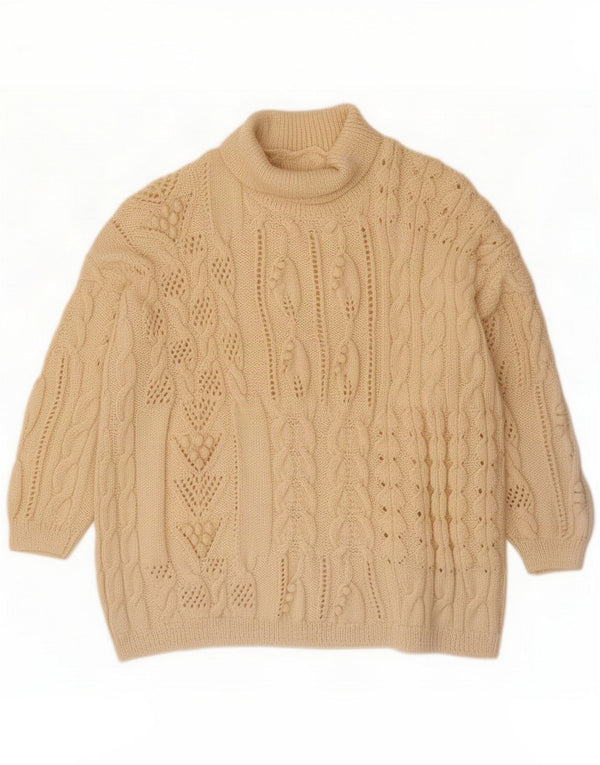 Vintage Womens Oversized Roll Neck Jumper Sweater UK 20 3XL Beige