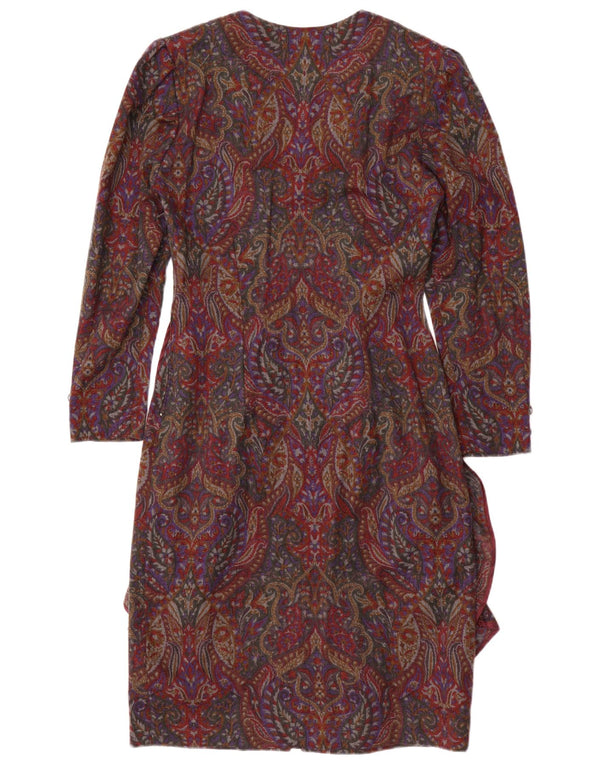 Vintage ženska plašt haljina dugih rukava UK 12 Srednje bordo boje Paisley