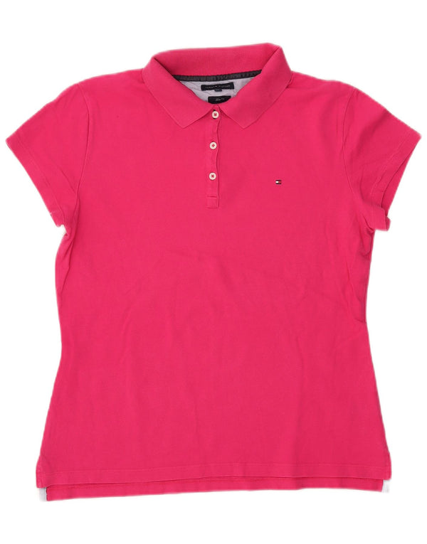 TOMMY HILFIGER Ženska uska polo majica UK 20 2XL Ružičasti pamuk