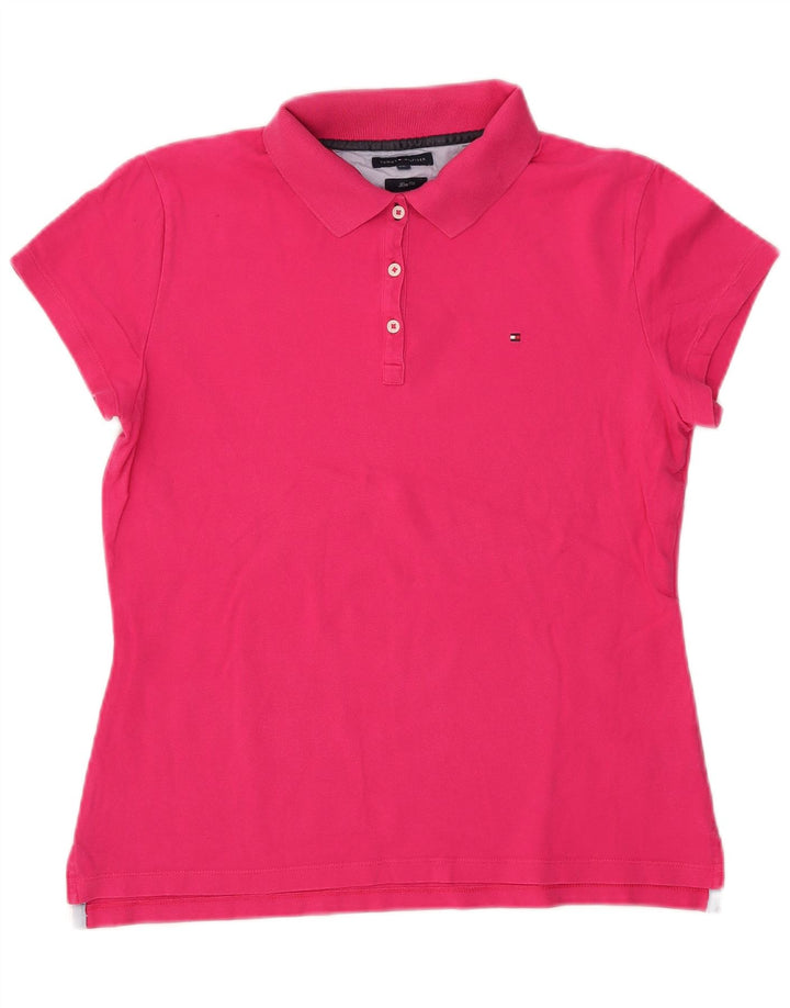 TOMMY HILFIGER Ženska uska polo majica UK 20 2XL Ružičasti pamuk