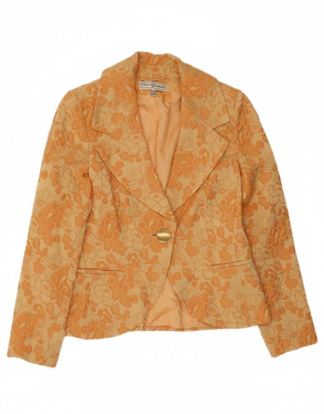 SINGH MADAN Womens 1 Button Blazer Jacket UK 12 Medium Yellow Floral