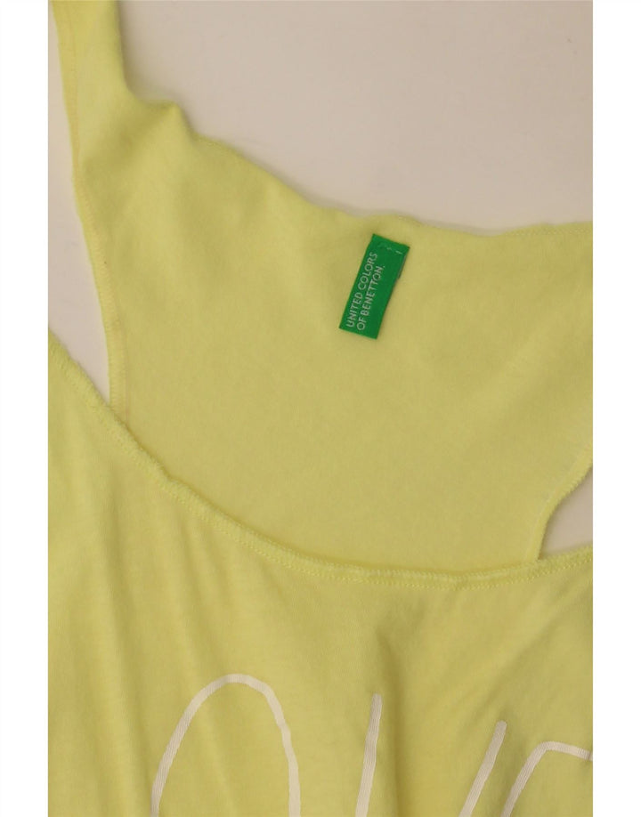 BENETTON Ženska grafička majica tunike UK 8 Small Yellow Colourblock Beach