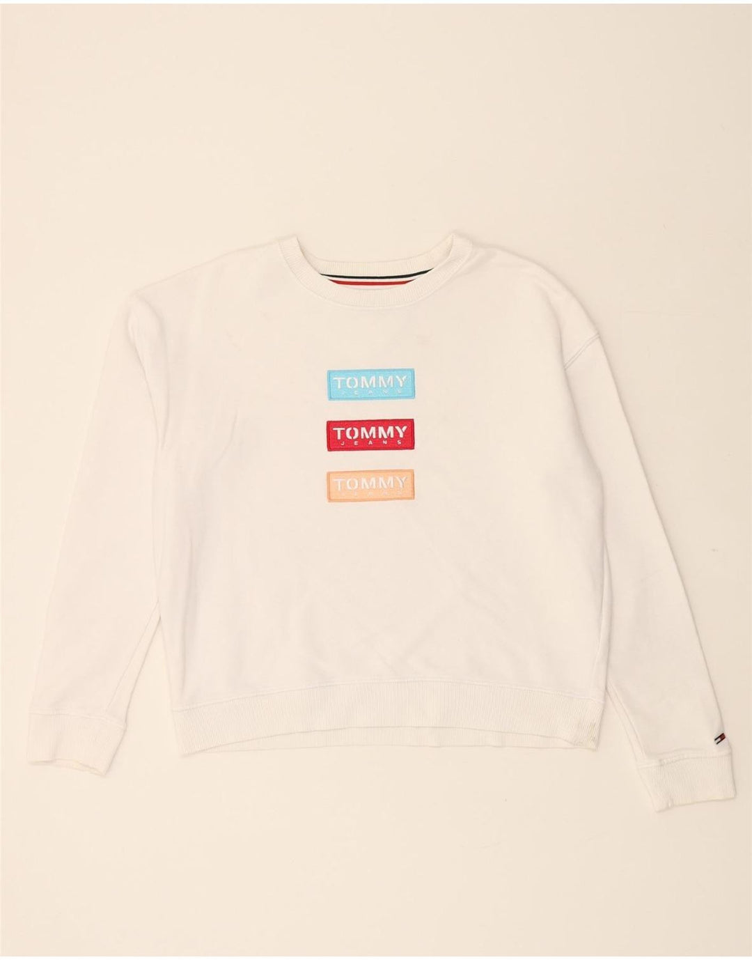 TOMMY HILFIGER Womens Oversized Sweatshirt Jumper UK 10 Small White Vintage Tommy Hilfiger and Second-Hand Tommy Hilfiger from Messina Hembry 