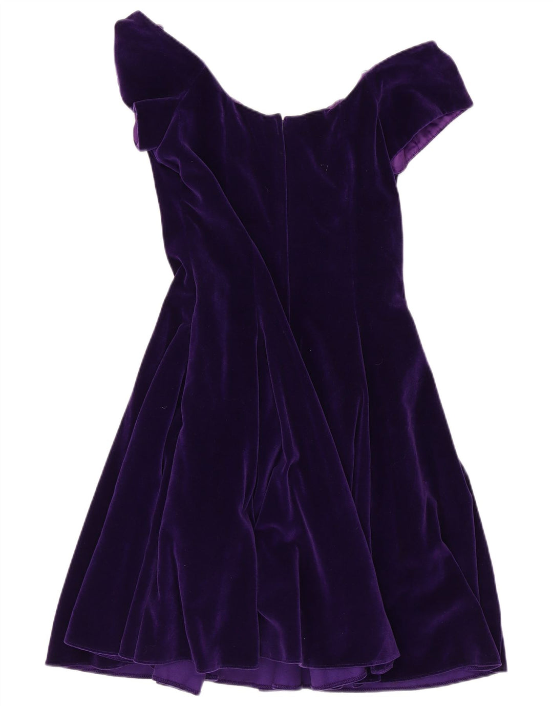 VINTAGE ženska baršunasta haljina s otvorenim ramenima UK 14 Srednje ljubičasti pamuk