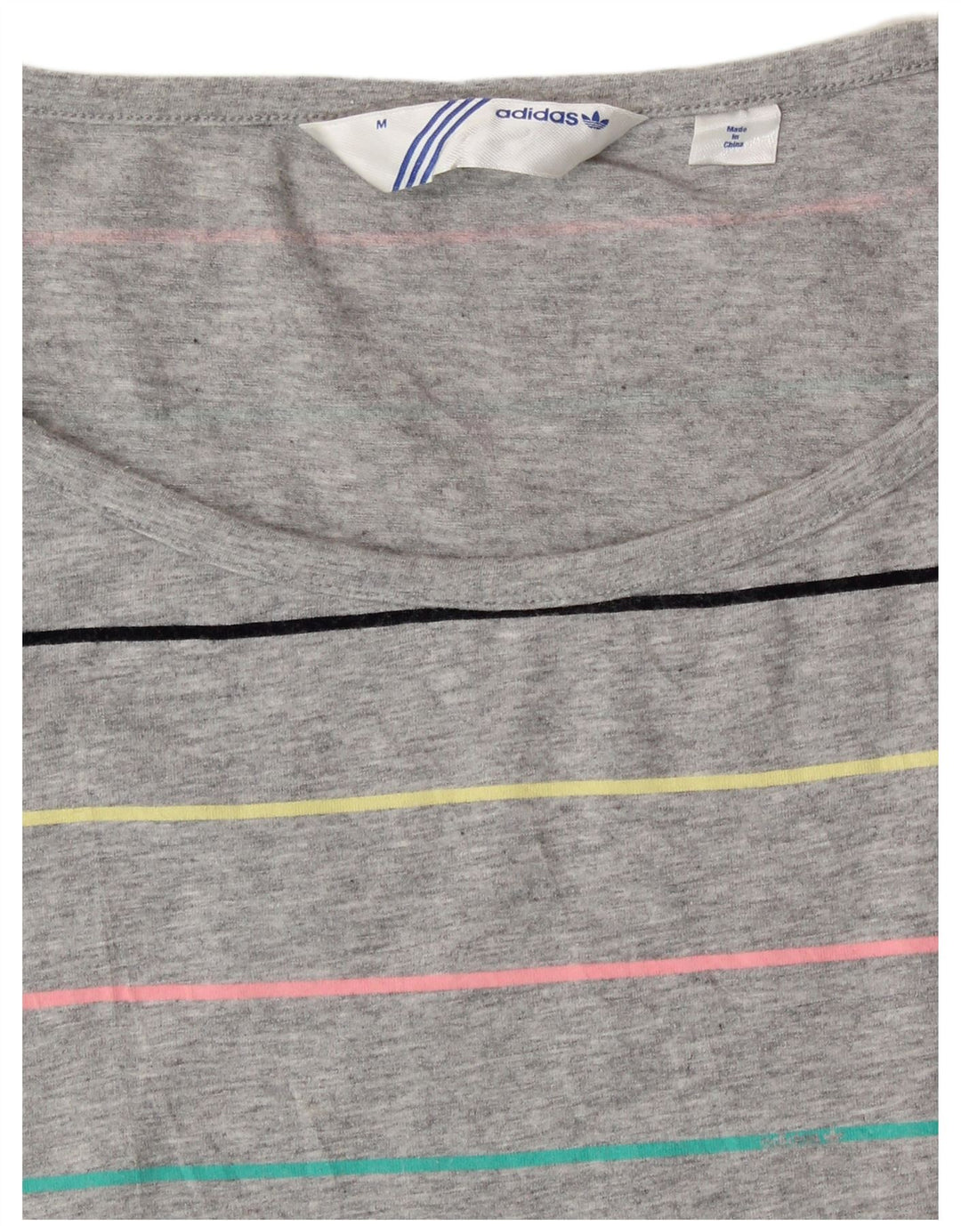ADIDAS ženska majica kratkih rukava UK 14 Srednje siva pamuk na pruge