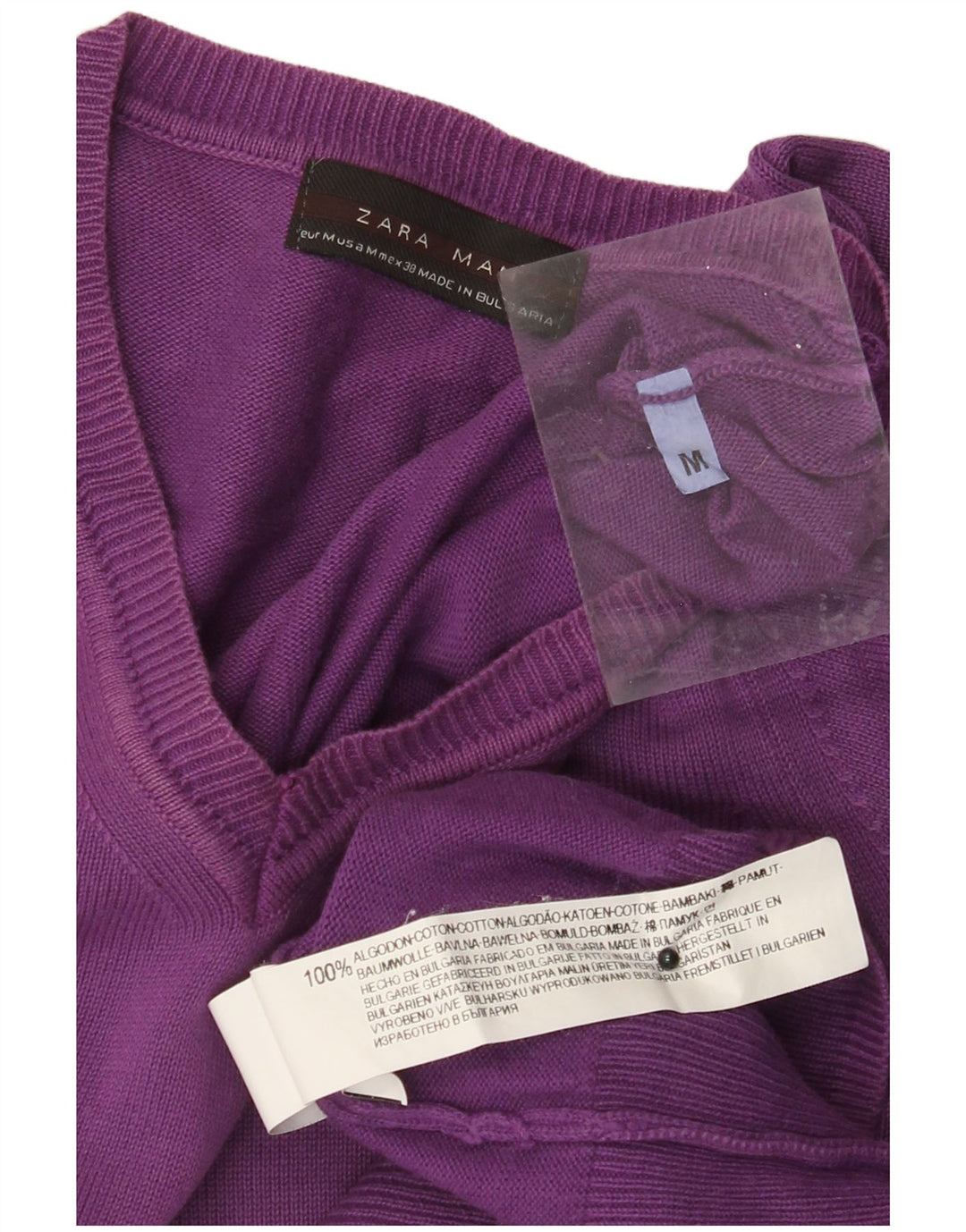 ZARA Mens V-Neck Jumper Sweater Medium Purple Cotton
