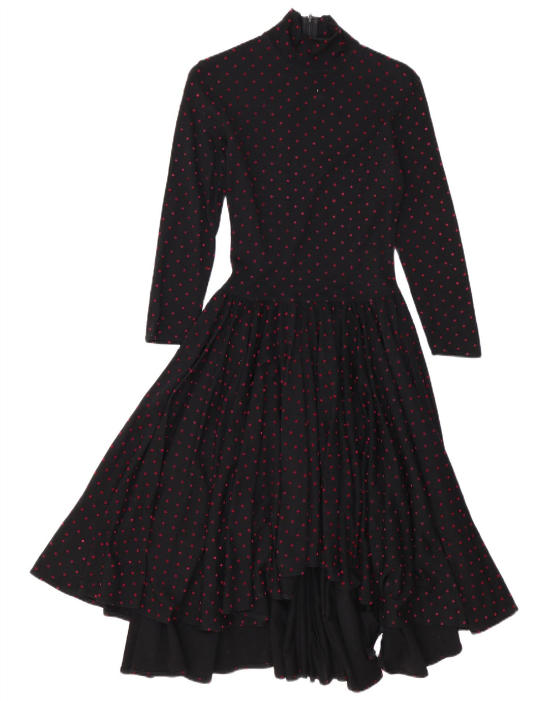 Vintage ženska maksi haljina dugih rukava EU 38 srednje crne vune na točkice