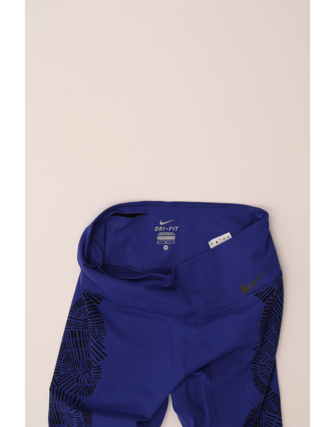 NIKE Womens Dri Fit Leggings UK 12 Medium Blue Geometric Nylon Vintage Nike and Second-Hand Nike from Messina Hembry 