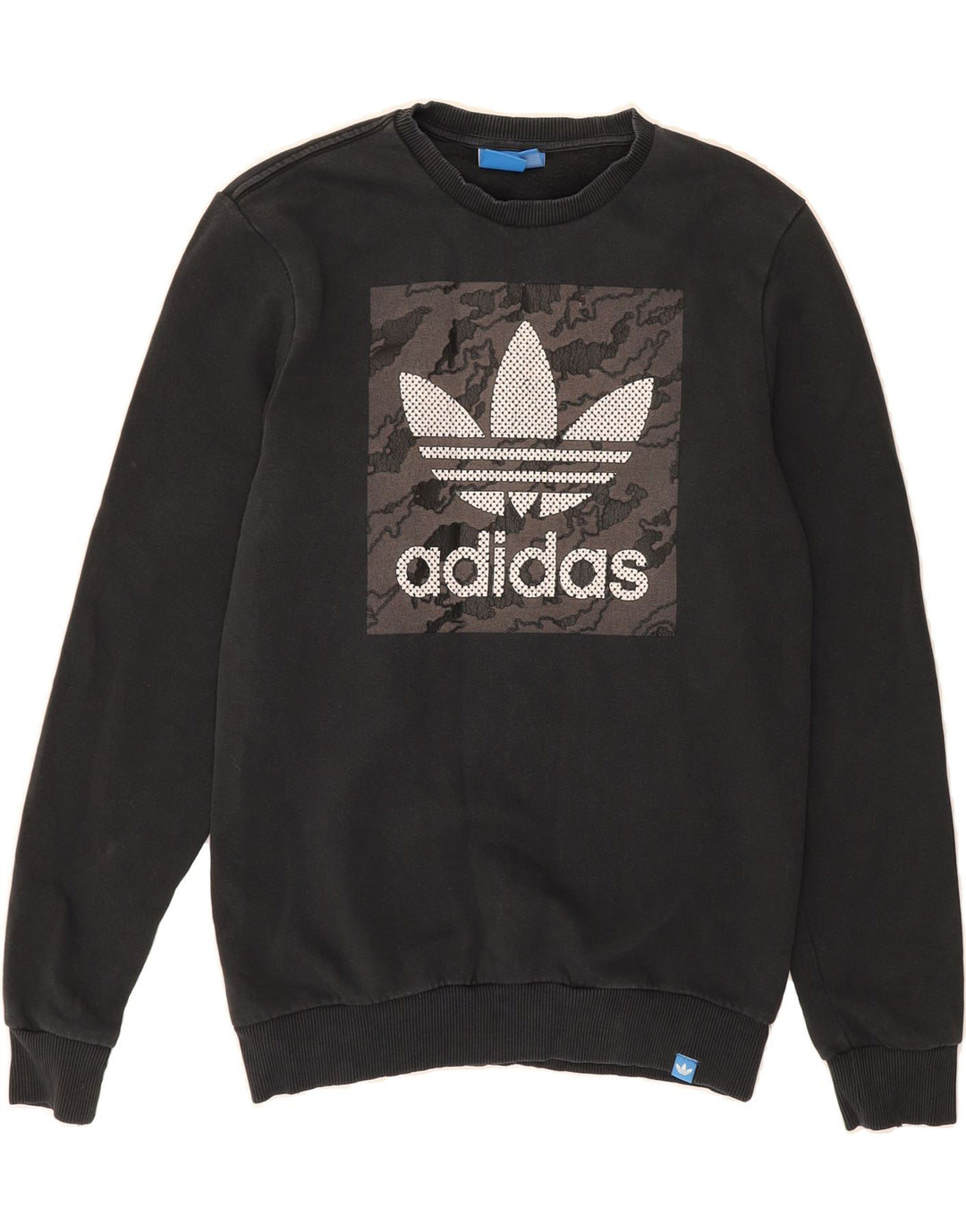 ADIDAS Mens Graphic Sweatshirt Jumper Small Black Cotton Vintage Adidas and Second-Hand Adidas from Messina Hembry 