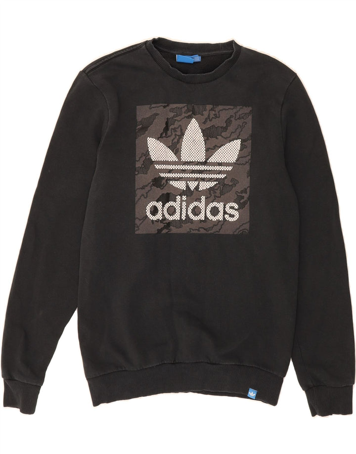 ADIDAS Mens Graphic Sweatshirt Jumper Small Black Cotton Vintage Adidas and Second-Hand Adidas from Messina Hembry 
