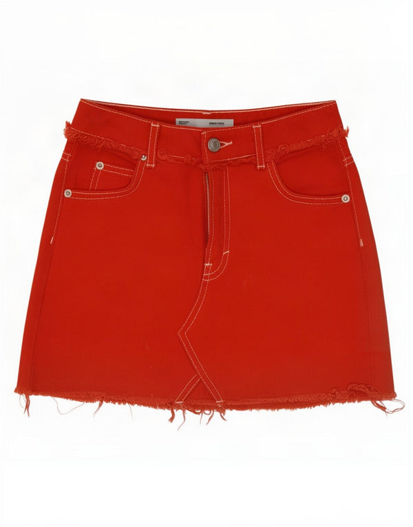 Topshop Womens Petite Mini Denim Skirt UK 4 XS W26 Orange Cotton