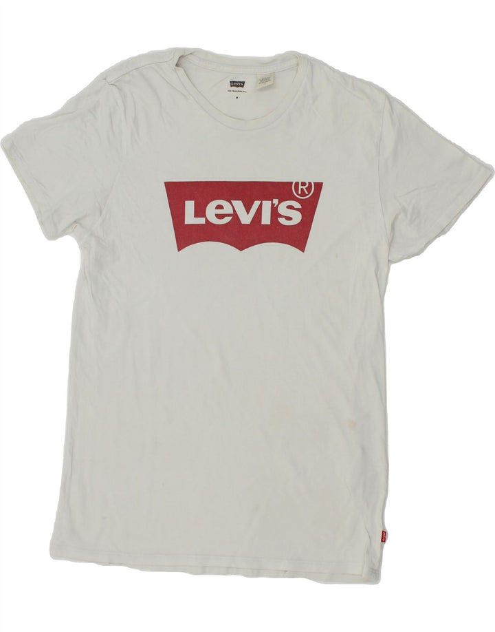 LEVI'S Womens Graphic T-Shirt Top UK 12 Medium White Cotton Vintage Levi's and Second-Hand Levi's from Messina Hembry 