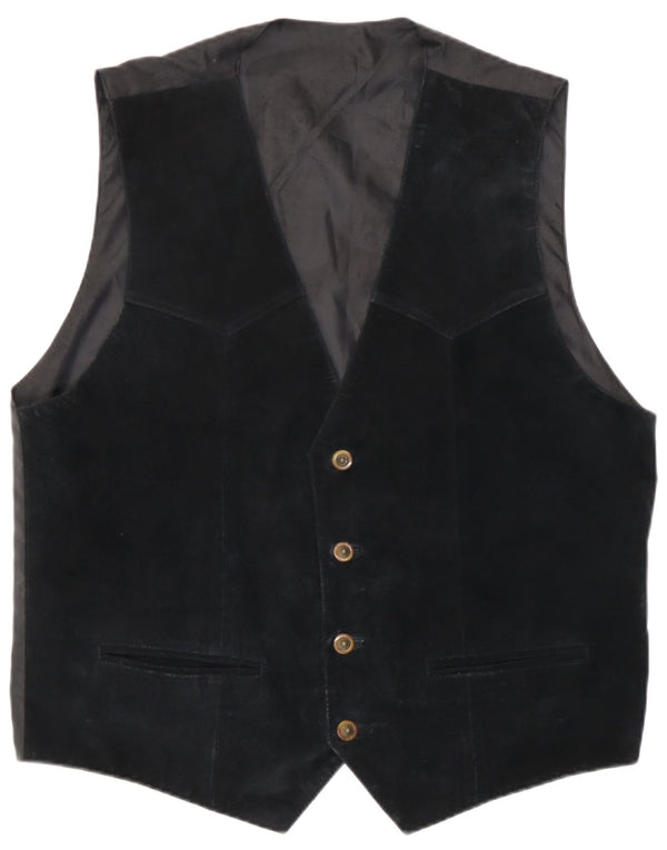 Vintage Mens Suede Waistcoat Large Black Leather