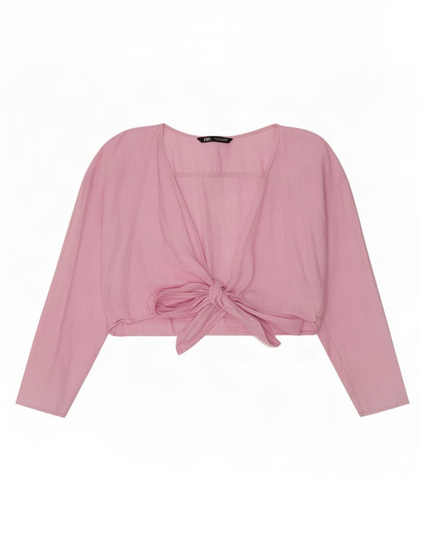 Zara ženski kardigan s omotom dugih rukava UK 14 Large Pink Lan