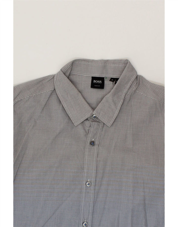 HUGO BOSS Mens Slim Fit Shirt XL Grey Check Cotton Vintage Hugo Boss and Second-Hand Hugo Boss from Messina Hembry 