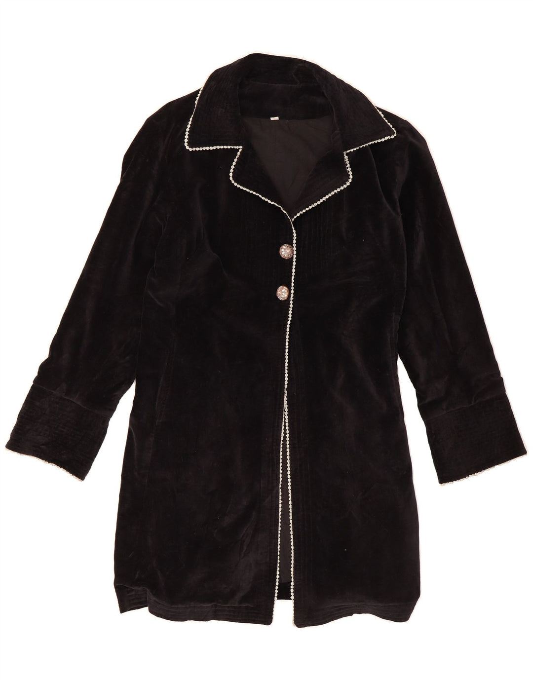 VINTAGE Womens Velvet Overcoat UK 14 Medium Black Cotton Vintage Vintage and Second-Hand Vintage from Messina Hembry 