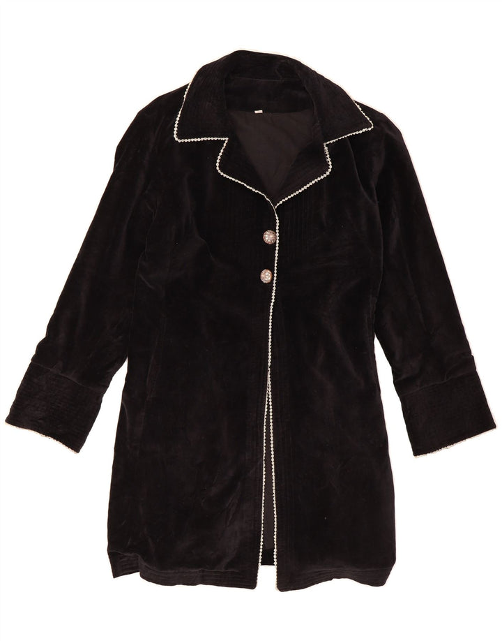 VINTAGE Womens Velvet Overcoat UK 14 Medium Black Cotton Vintage Vintage and Second-Hand Vintage from Messina Hembry 